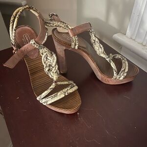 Coach Tan and Cream Braided Heels